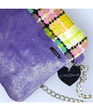 POCHETTE IN TESSUTO BOUCLE' E PELLE CAVALLINO COL. VIOLA LAMINATO